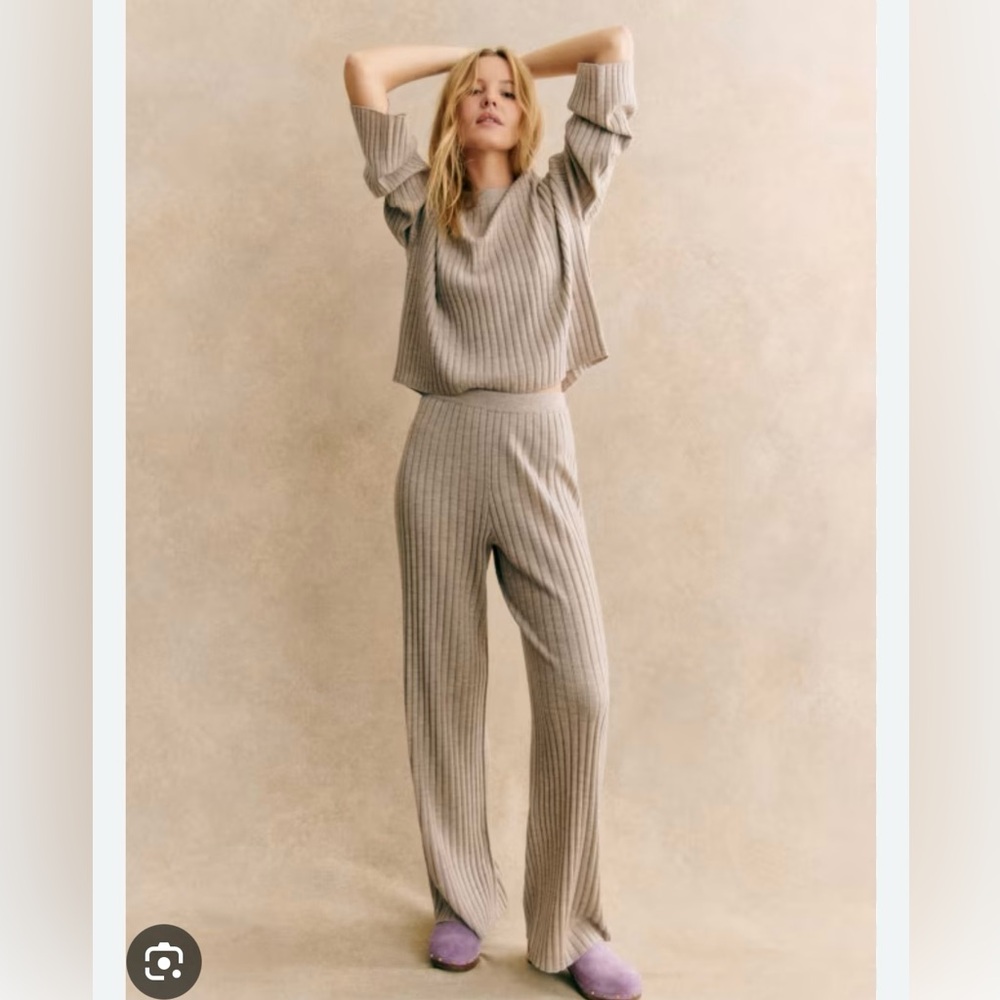 ***La Maille Sezane Maxence Wool
Ribbed Lazare Trousers - Sandstone SET new - Picture 2 of 8